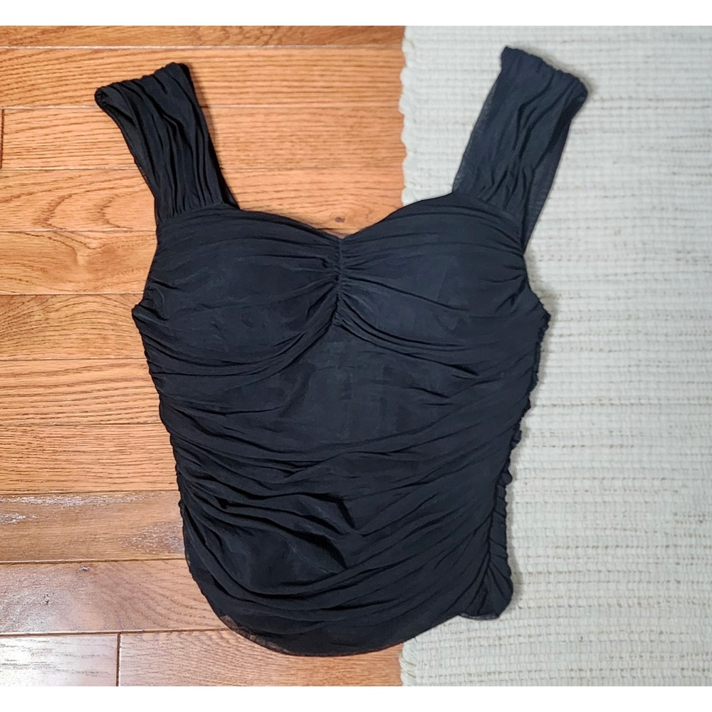Entro Cropped Tank Top L Black Ruched Sleeveless Summer